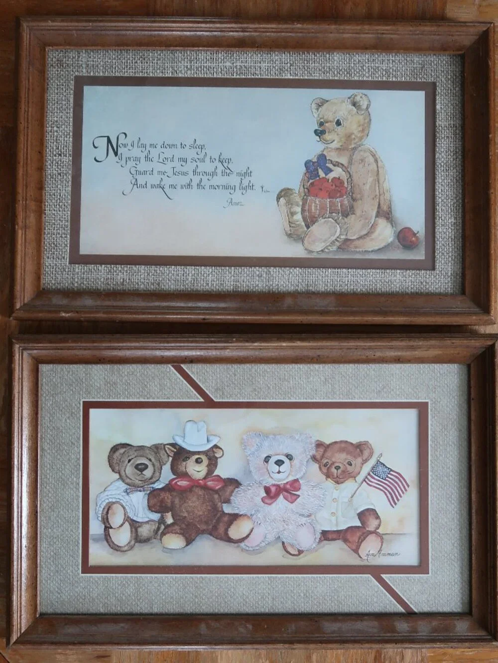 vintage 80s Teddy Bear Nursery framed art set